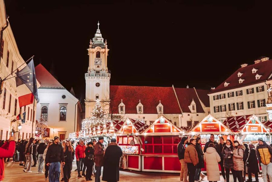 From Vienna: Bratislava Christmas Markets Guided Tour - The Blue Church and Bratislava Castle