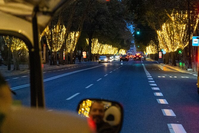 Lisbon Christmas Lights Tuk-Tuk Tour with Local Guide - Camões Square and the palace-style display