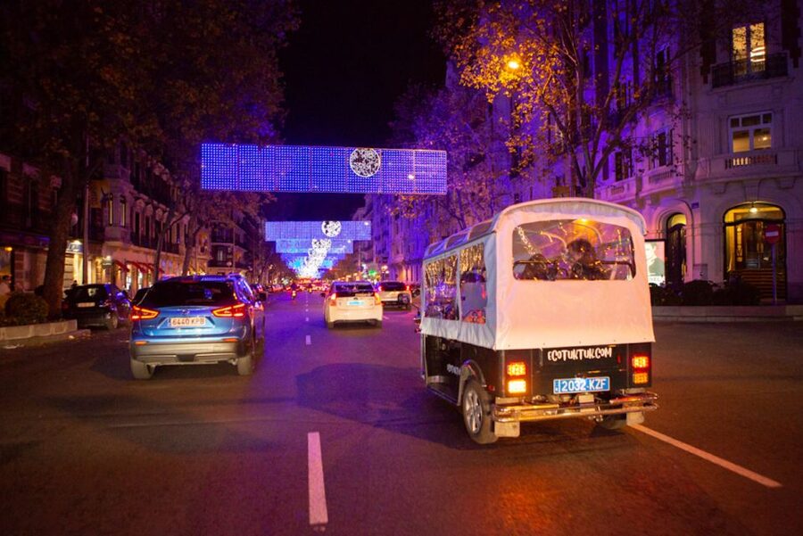 Madrid: Private Christmas Lights Tour by Eco Tuk-Tuk - Columbus Square and the National Library