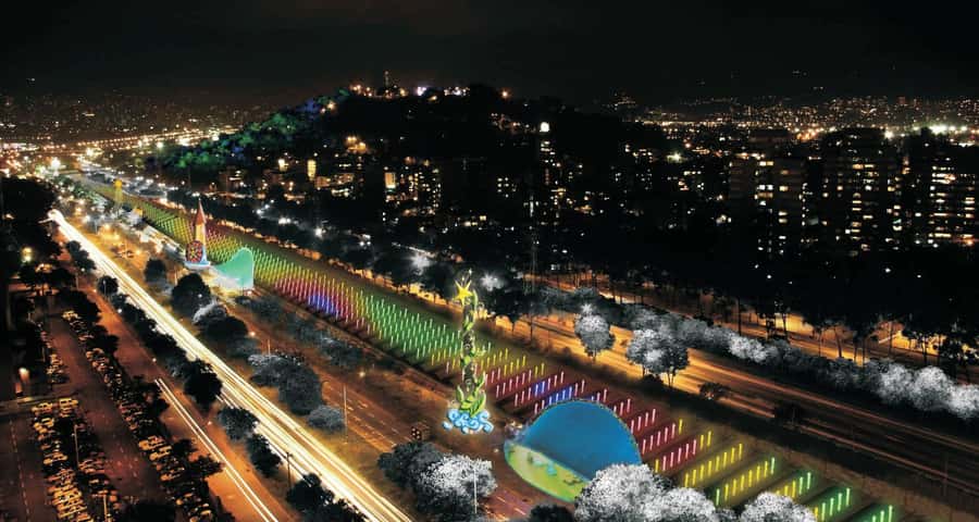 Medellin Christmas Lights Tour - The Medellin River Parks in holiday light