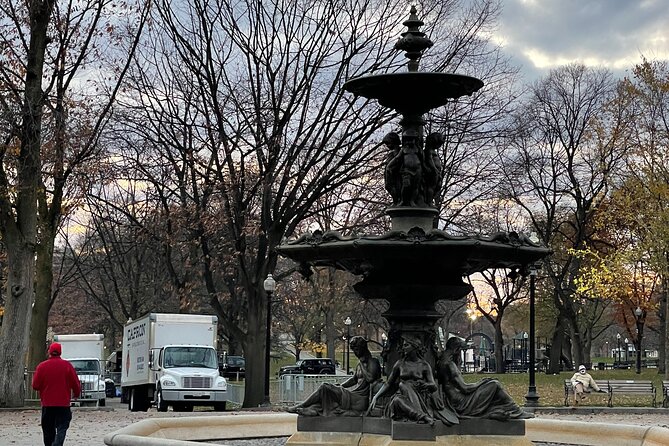 Self-Guided Boston Christmas Tour - Commonwealth Avenue lights at the Alexander Hamilton Statue