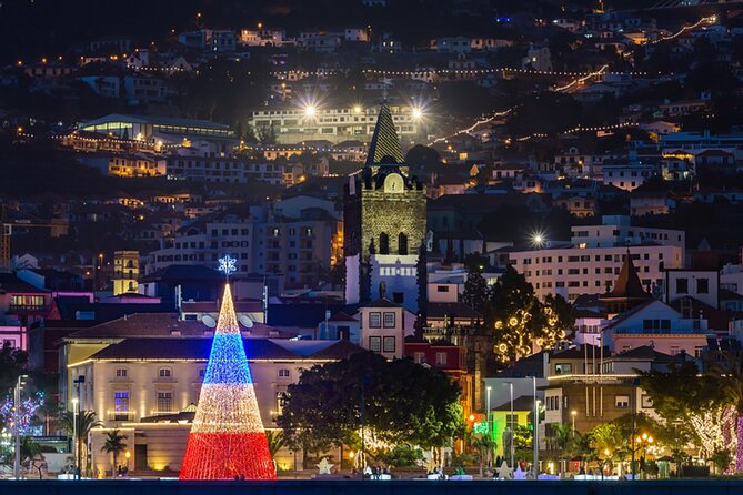 Tuk Tuk Funchal Magic Christmas Lights - Funchal Cathedral under Christmas lights